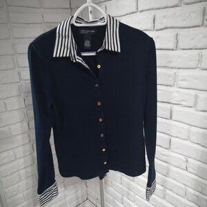 Jones New York Signature Ladies Navy Button Front Sweater